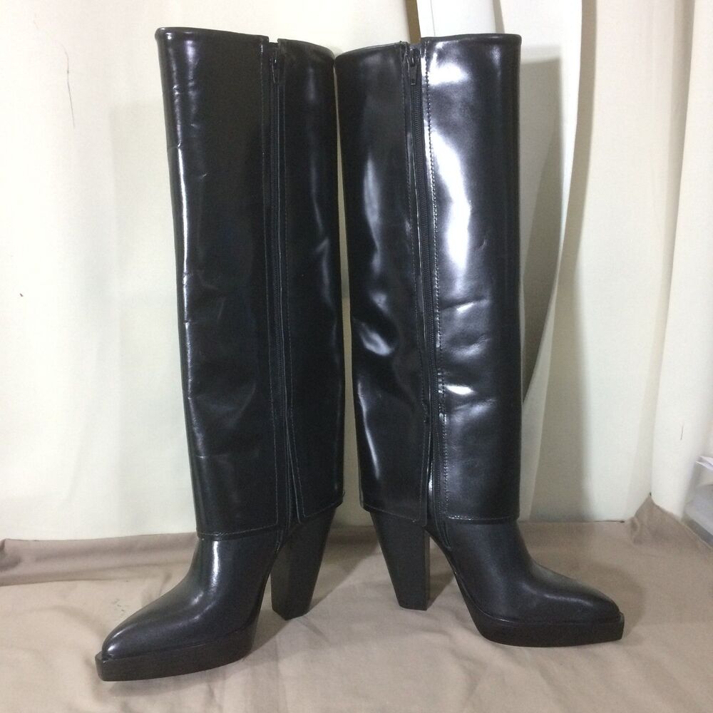 NEW Vince Camuto Nanfala Black Leather Foldover Knee High Boots Size 6